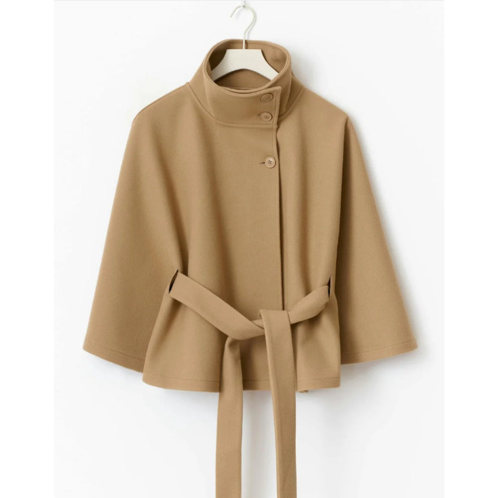 Women's High Collar Cape Coat – Adjustable Belt