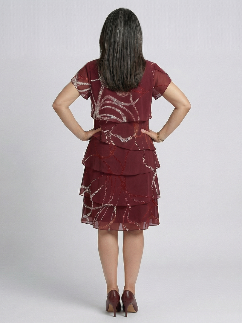 Women's Graceful Abstract Tiered Knee Dress - Relaxed Everyday Style