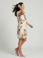 Women's Refined Floral Petal Knee Dress - Tiered Delicate Layers