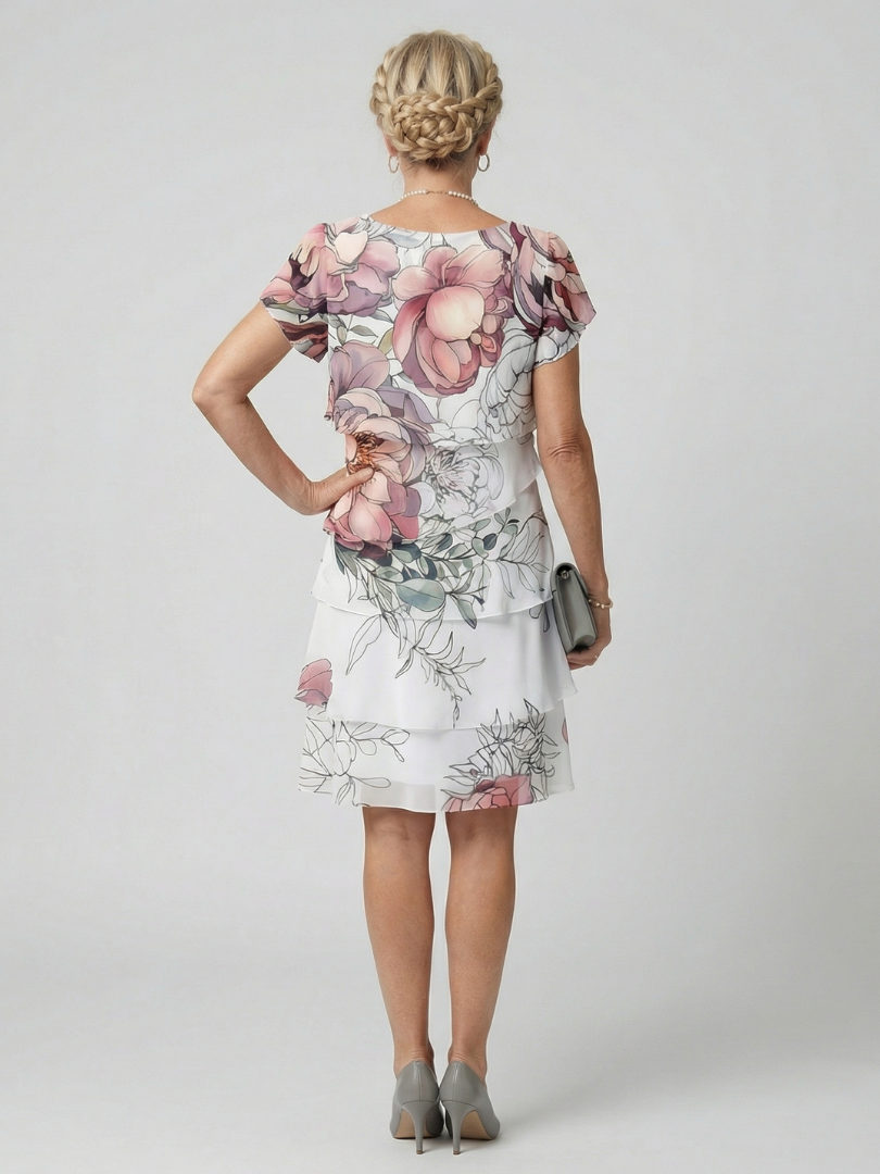 Women's Clean Floral Knee Length Dress - Timeless Tiered Silhouette