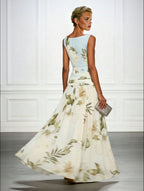 Fresh Sleeveless Party Maxi Dress with Boat Neckline & Print