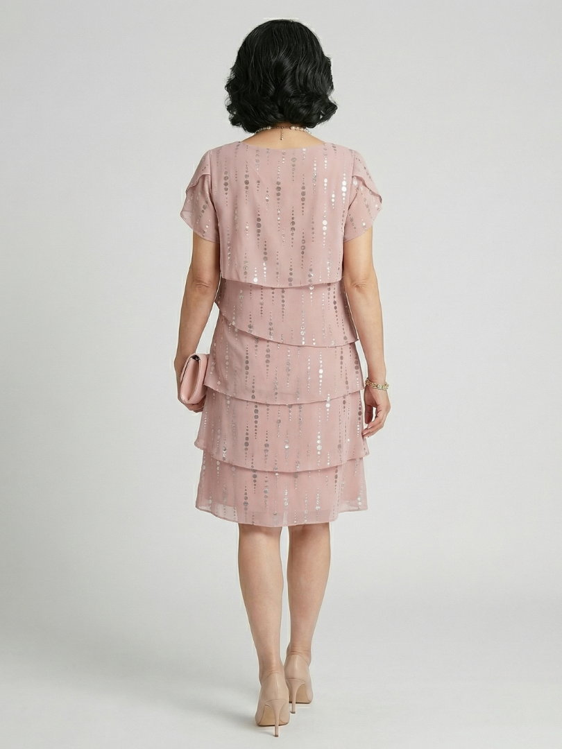 Women's Classic Polka Dot Knee Length Dress - Poised Tiered Design