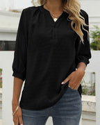 Women's Mid-Sleeve Blouse - Relaxed Fit Minimalist Tunic Top