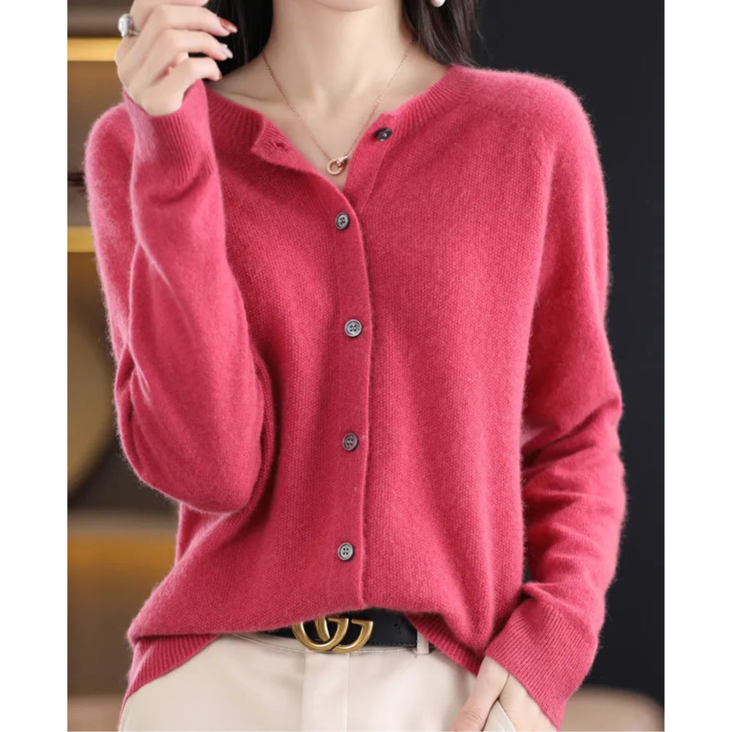 Women’s Knit Cardigan – Cashmere O-Neck