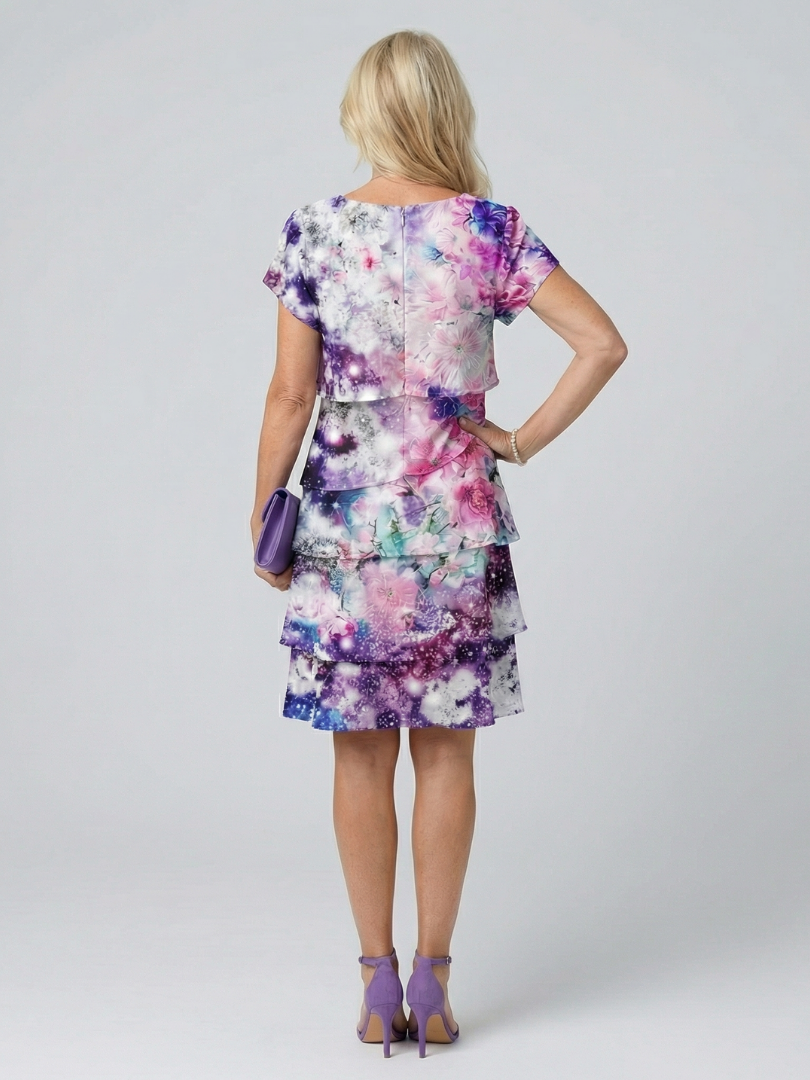 Women's Graceful Floral Bloom Knee Dress - Lightweight Tiered Fit