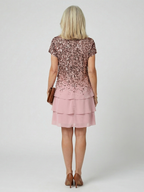Women's Elegant Dusted Tier Knee Length Dress - Fine Scattered Print