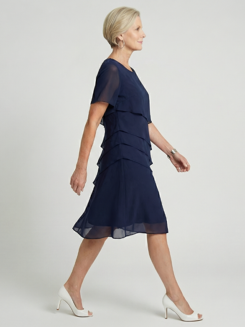 Women's Soft Contour Knee Length Dress - Layered Overlay Design