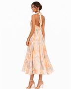 Aurora Watercolor Halter Maxi Dress - Flowing Silhouette