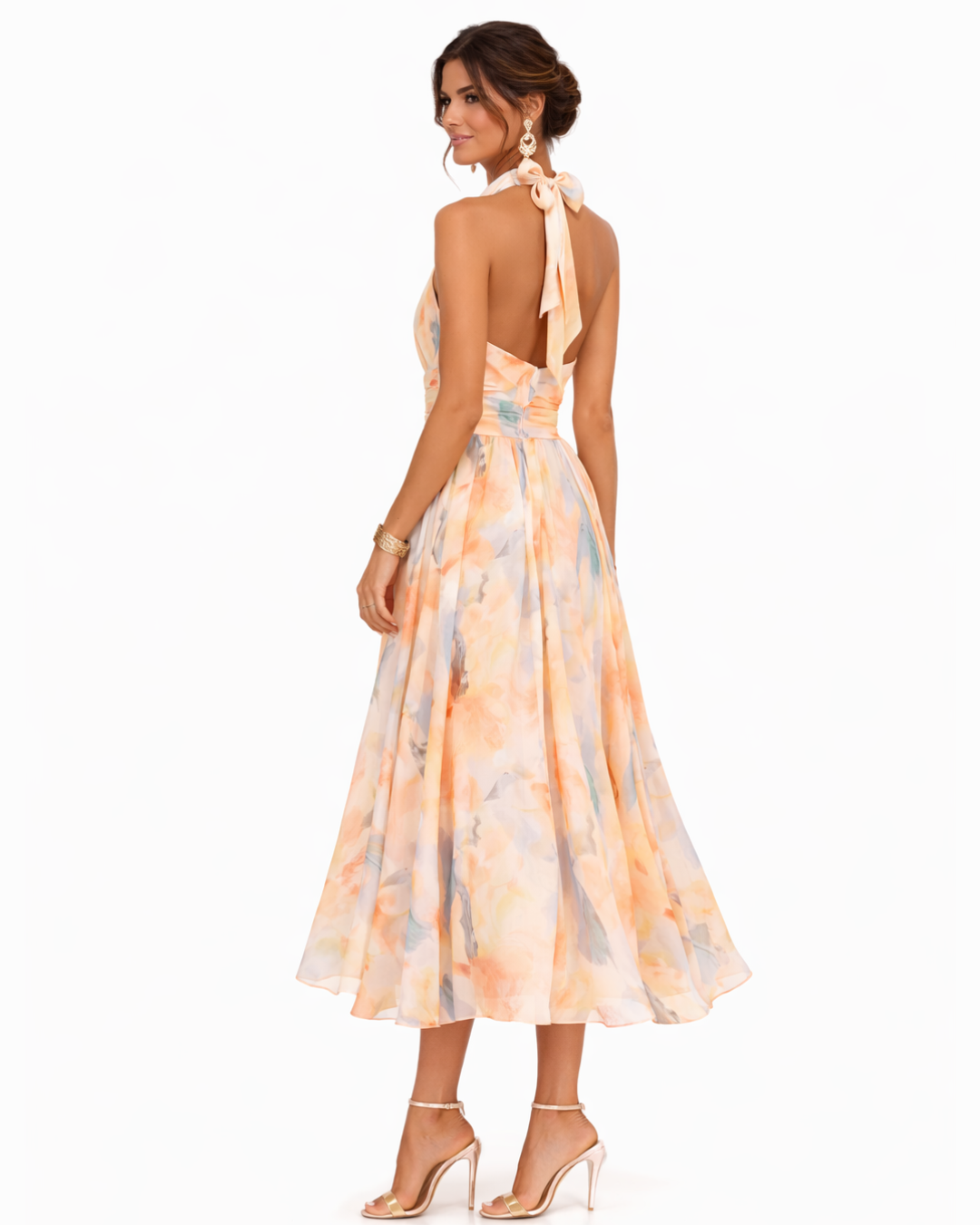 Aurora Watercolor Halter Maxi Dress - Flowing Silhouette