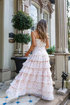 Women's Tiered Long Sleeve Maxi Dress - Crochet Lace Trim & Ruffle Hem