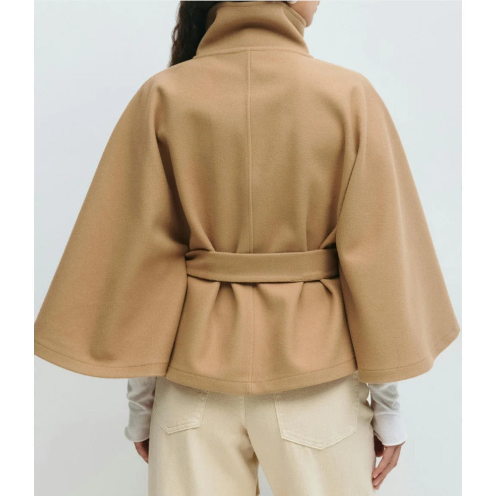 Women's High Collar Cape Coat – Adjustable Belt