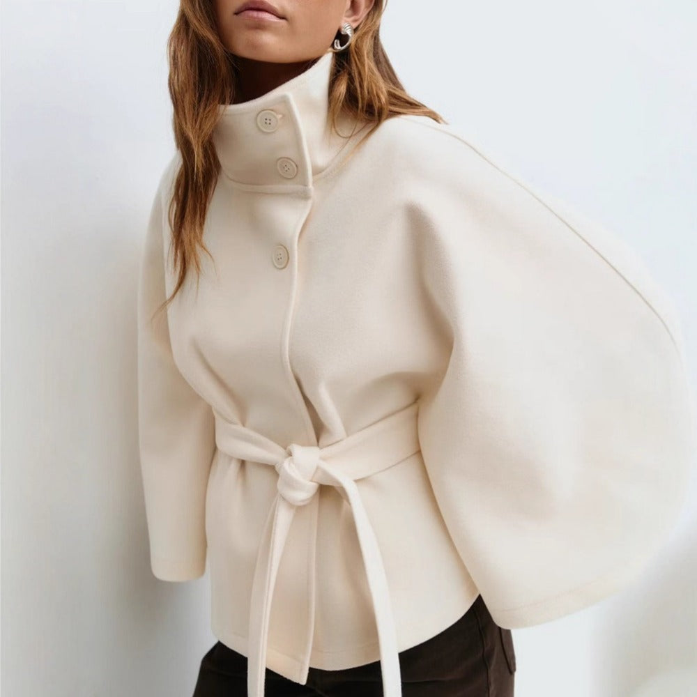 Women's High Collar Cape Coat – Adjustable Belt