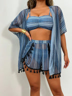 4-Piece Bikini Set - Cover-Up Shirt and Beach Shorts