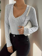 Women's V-Neck Longsleeve – Ribbed Texture
