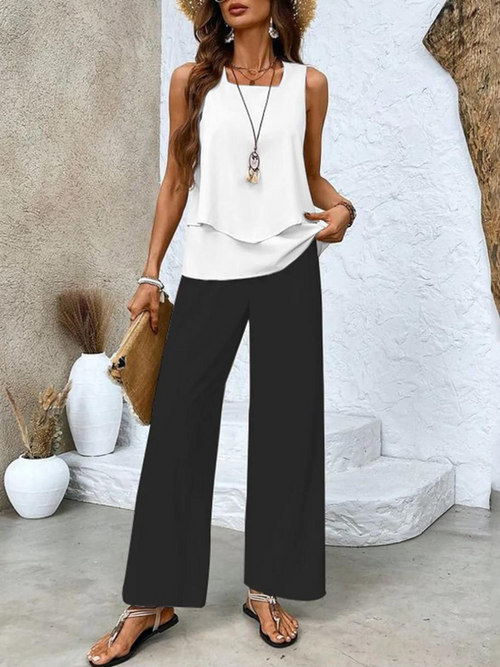 Abigail Two-Piece Set - Matching Blouse Wide-Leg Pants