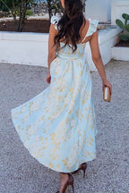 Party Dress with Ruffle Shoulders, Bow Belt & Side Slit