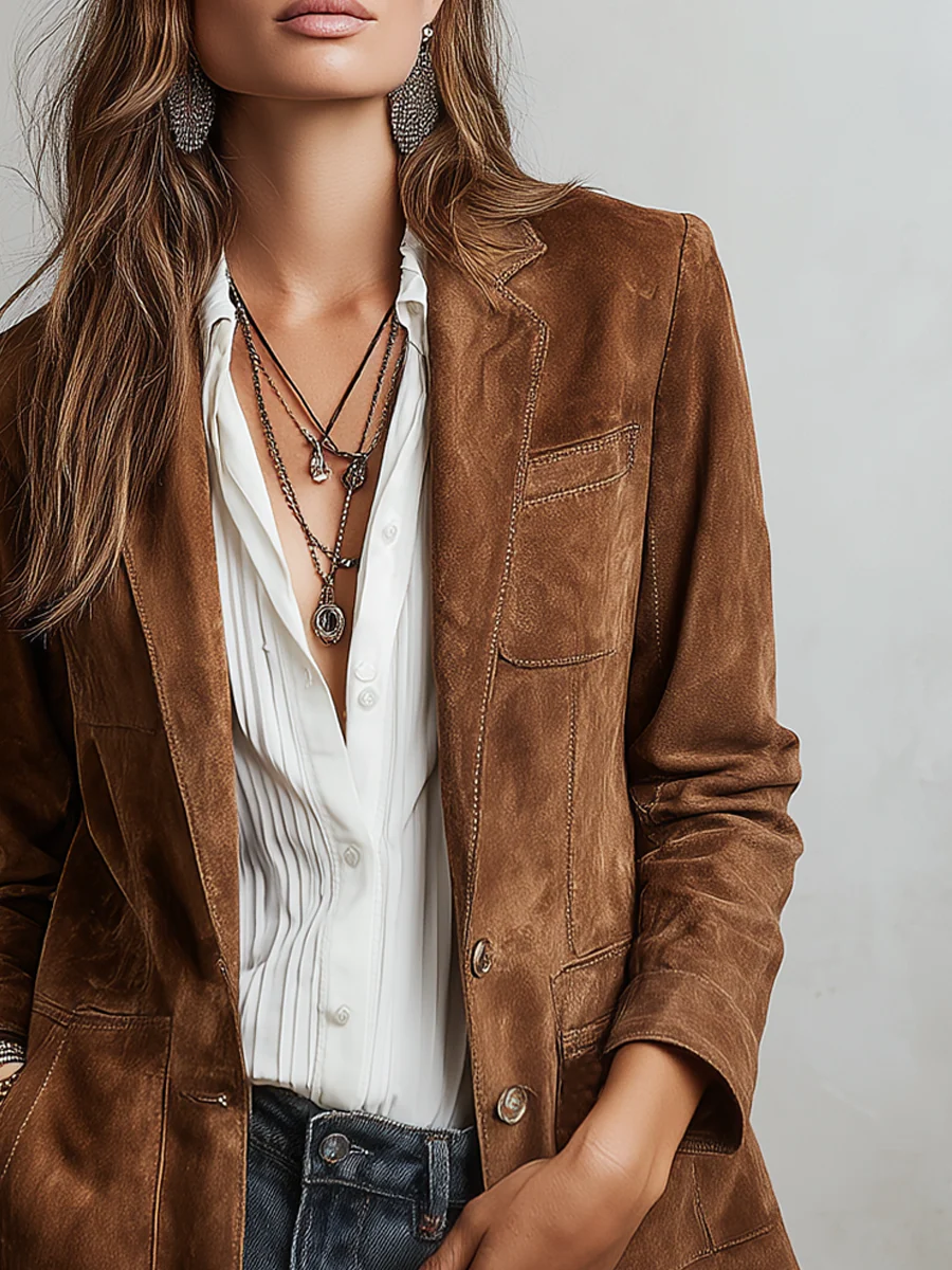 Women's Suede Blazer Jacket – Vintage Style