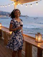 Women's Subtle Floral Knee Length Dress - Tiered Relaxed Silhouette