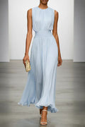 Women's Fitted Maxi Dress with Round Neck & Back Zipper