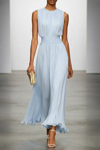 Women's Fitted Maxi Dress with Round Neck & Back Zipper