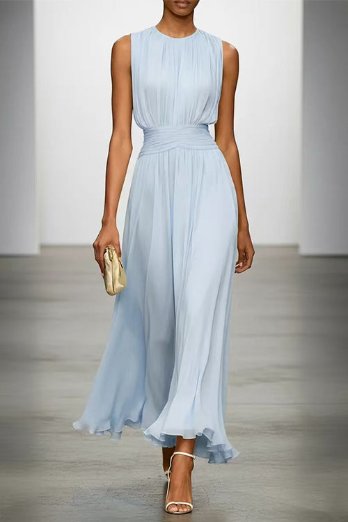 Women's Fitted Maxi Dress with Round Neck & Back Zipper