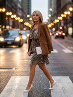 Women's Chic Animal Print Knee Length Dress - Relaxed Tiered Design