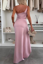 Women's One Shoulder Maxi Dress - Draped Slit Cami Evening Style