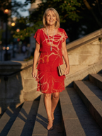 Women's Elegant Abstract Knee Length Dress - Soft Tiered Flowing Fit