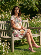 Women's Refined Floral Petal Knee Dress - Tiered Delicate Layers