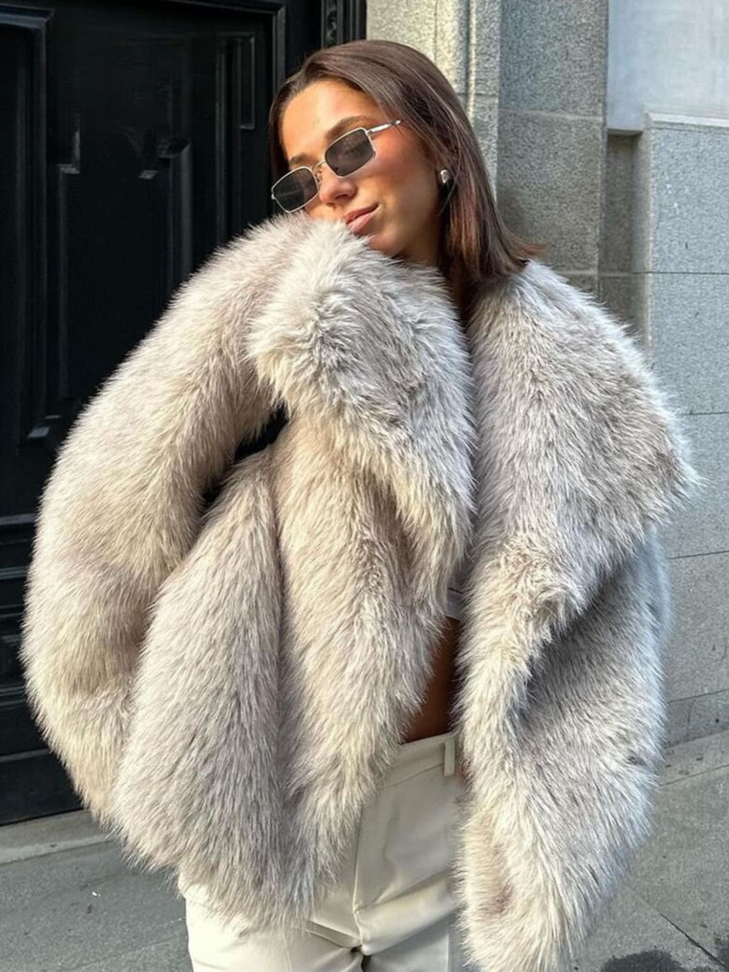 Charlotte Oversized Faux Fur Jacket – Wide Lapels