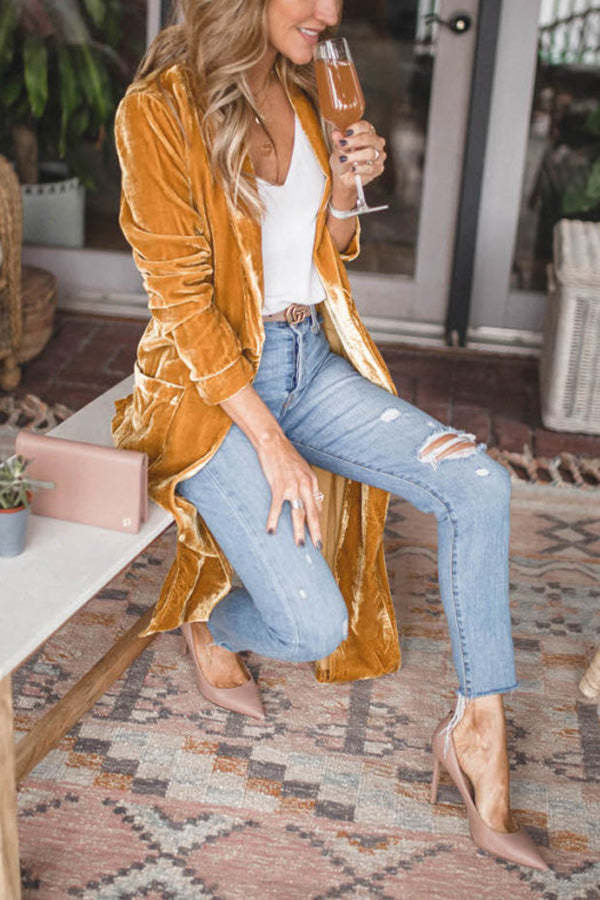 Women's Velvet Kimono Coat – Calf Length