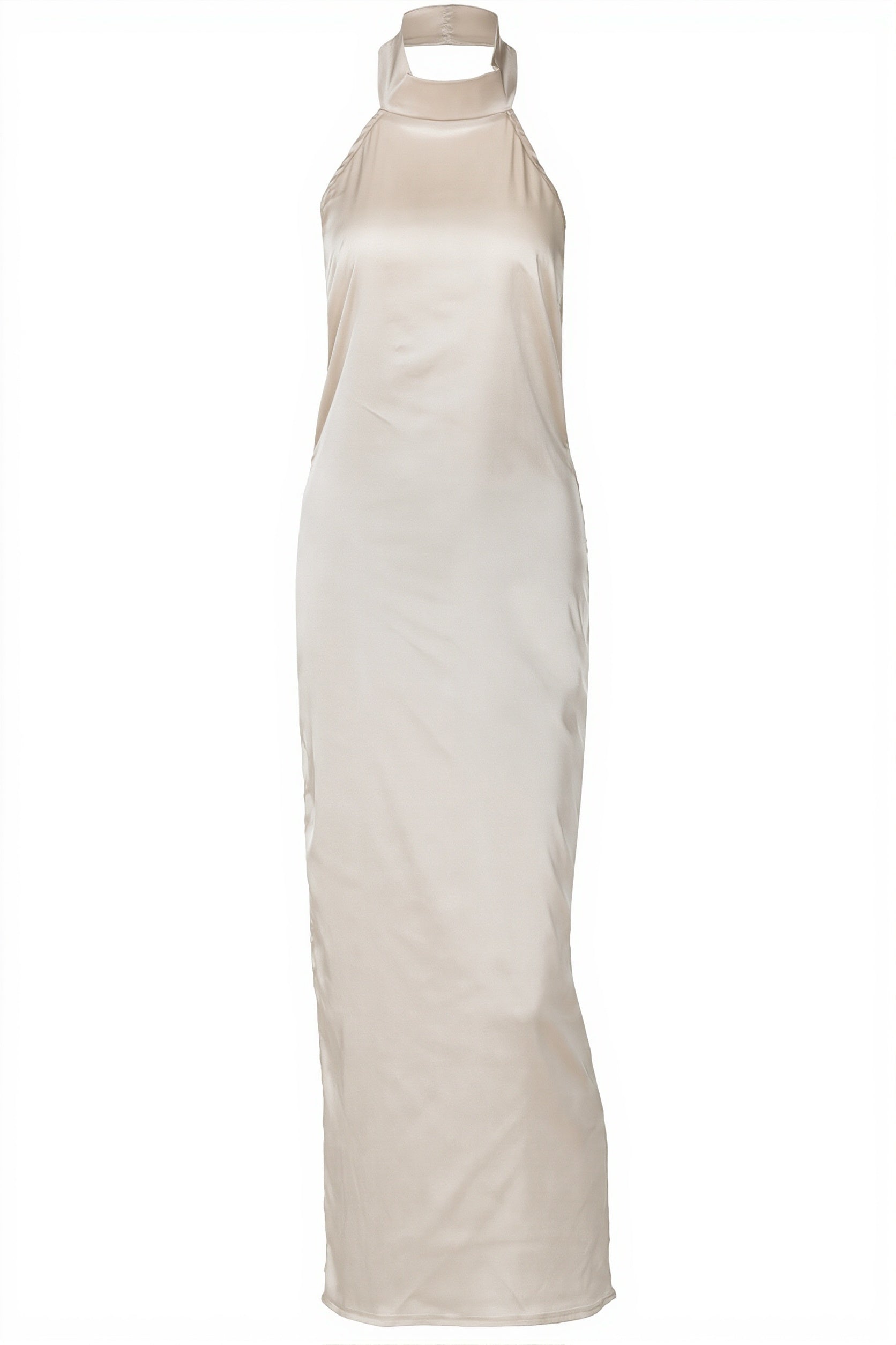 Women's Satin Halter Bodycon Maxi Dress - Backless High-Waisted Style