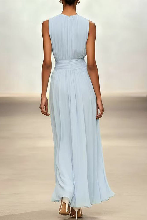 Women's Fitted Maxi Dress with Round Neck & Back Zipper
