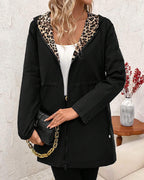 Women's Reversible Hooded Coat With Leopard Print