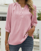 Women's Mid-Sleeve Blouse - Relaxed Fit Minimalist Tunic Top