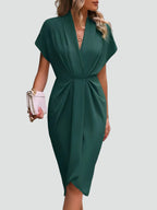 Women's Wrap Midi Dress - Surplice Neck Tie Waist Cocktail Style
