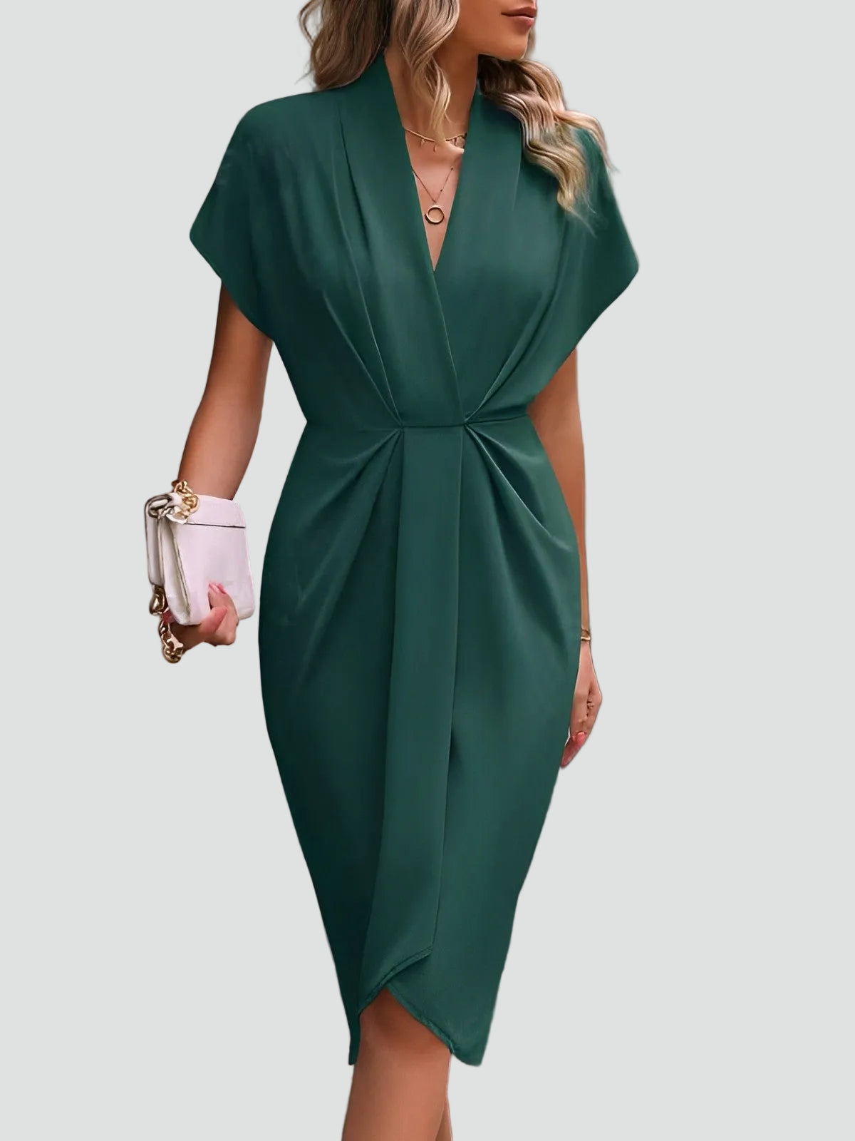 Women's Wrap Midi Dress - Surplice Neck Tie Waist Cocktail Style