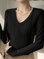 Women's V-Neck Longsleeve – Ribbed Texture