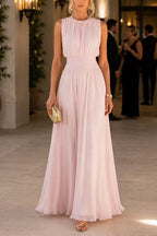 Women's Fitted Maxi Dress with Round Neck & Back Zipper
