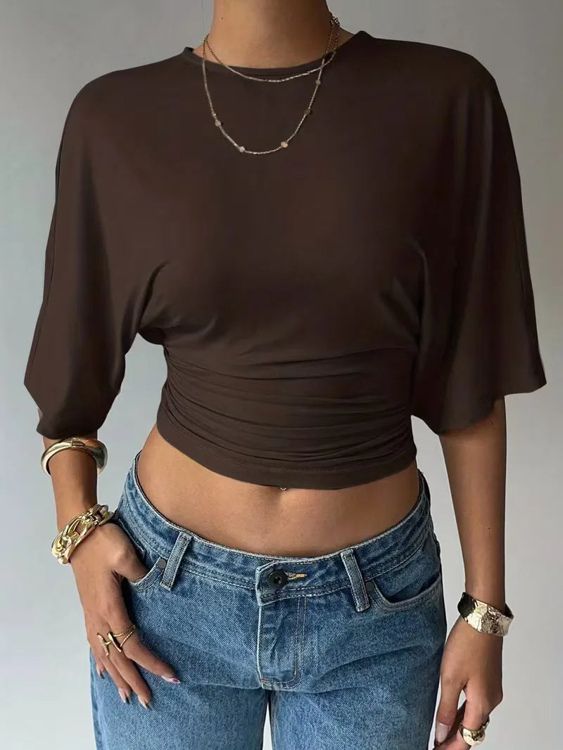 Women's Cropped T-Shirt – Ruched Waist