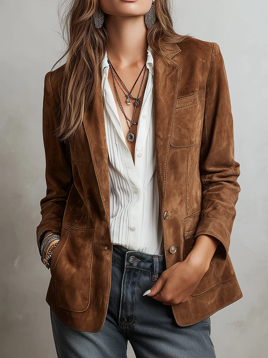Women's Suede Blazer Jacket – Vintage Style