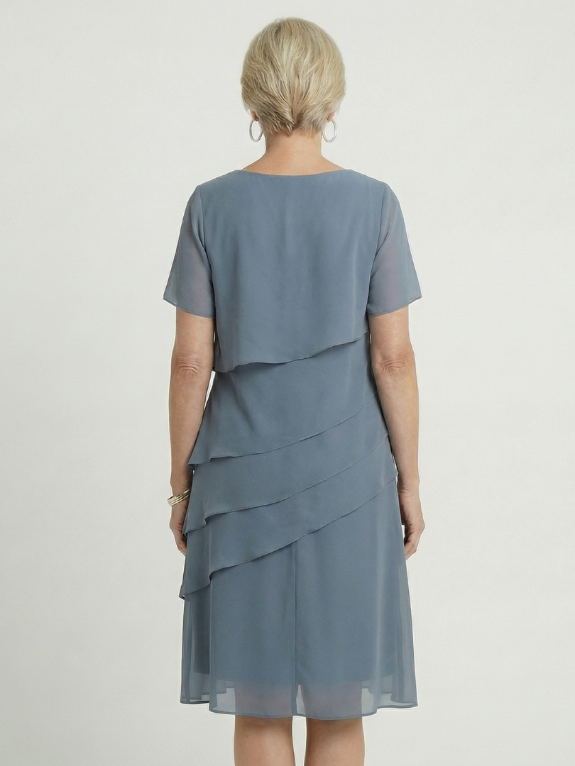 Women's Soft Contour Knee Length Dress - Layered Overlay Design