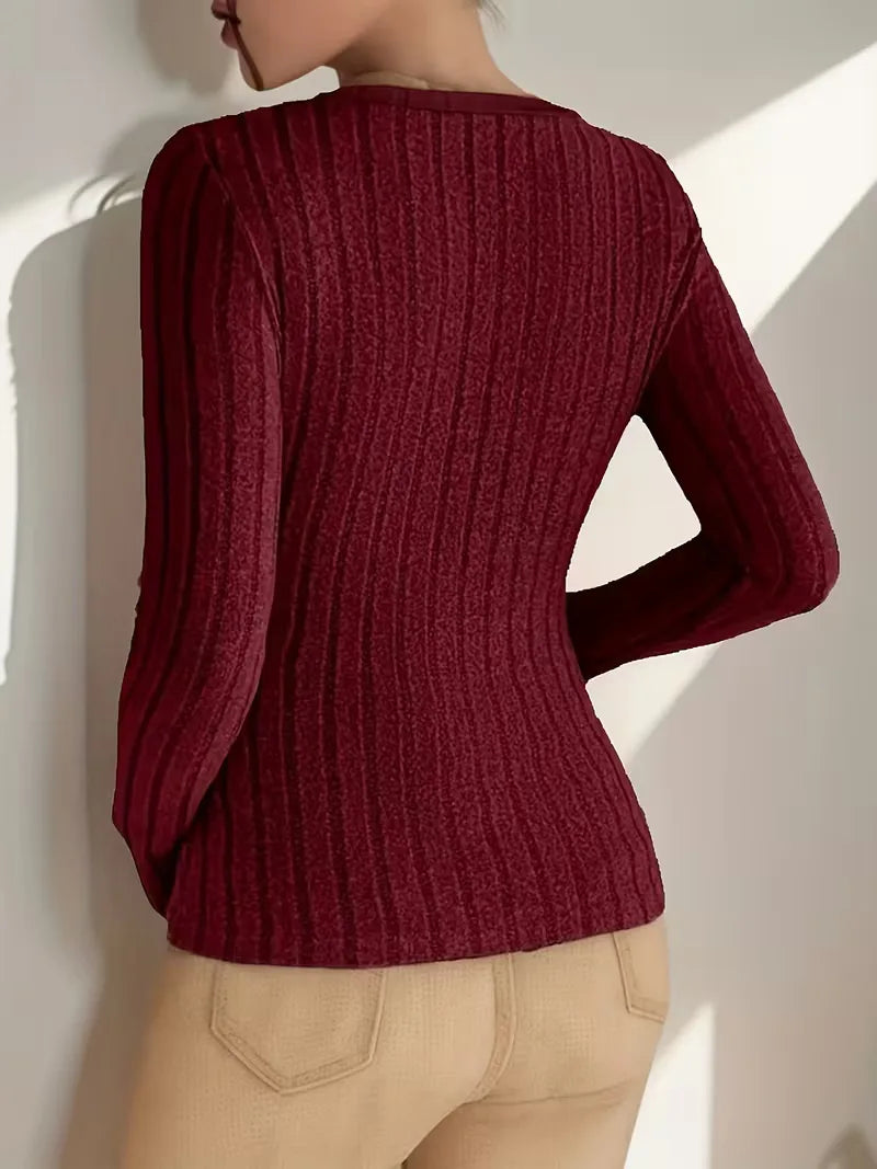 Women's V-Neck Longsleeve – Ribbed Texture