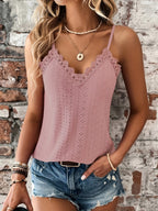 Women's Lace Summer Top - V-Neck Spaghetti Strap Lightweight