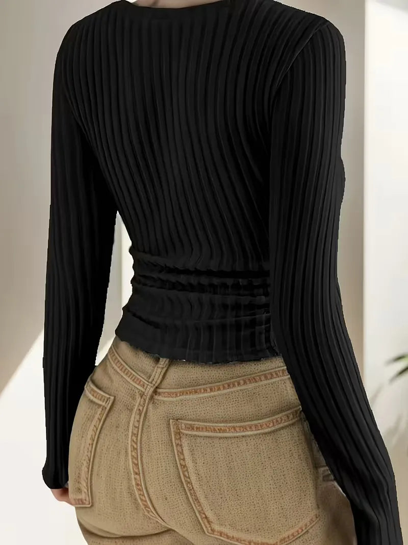 Women's V-Neck Longsleeve – Ribbed Texture