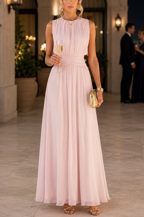 Women's Fitted Maxi Dress with Round Neck & Back Zipper