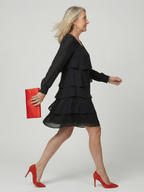 Women's Classic Layered Knee Length Dress - Clean Long Sleeve Design