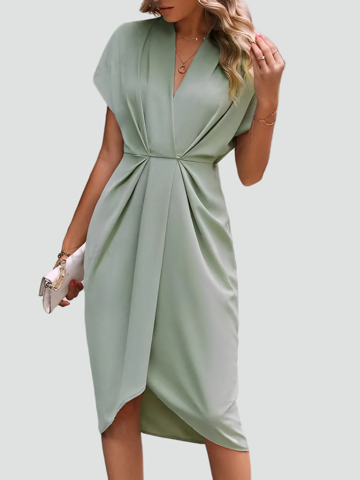 Women's Wrap Midi Dress - Surplice Neck Tie Waist Cocktail Style