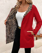Women's Reversible Hooded Coat With Leopard Print