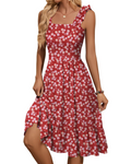 Women's Square Neck Midi Dress - A-Line with Ruffled Straps
